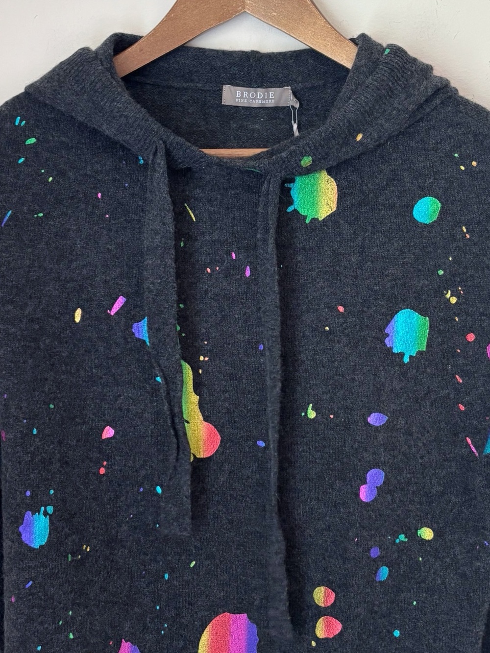 Brodie Charcoal Grey Rainbow Foil Hoodie Cashmere Sweater Small NEW NWT - Picture 2 of 6